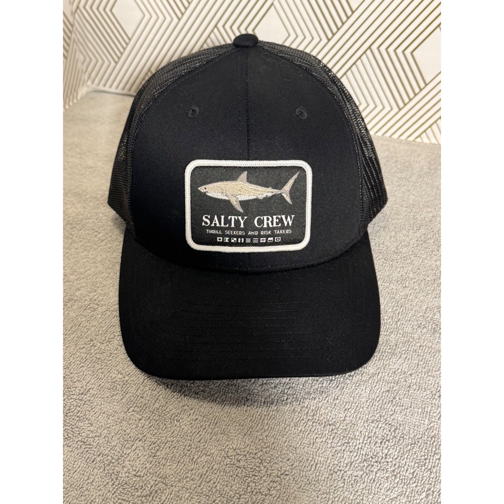 Salty Crew Black Trucker Hat Shark Patch "Thrill Seekers and Risk Takers" Mens‎